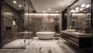 comfortable domestic bathroom with elegant marble flooring and modern design generated by ai photo